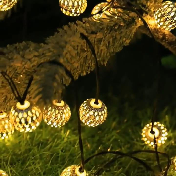 1 szt. LED Marokańskie Lampki Bajkowe Zasilane Bateryjnie Złote Kulki Lampki Sznurowe Do Domu Na Zewnątrz Dekoracja Ślubna Imprezowa Festiwalowa