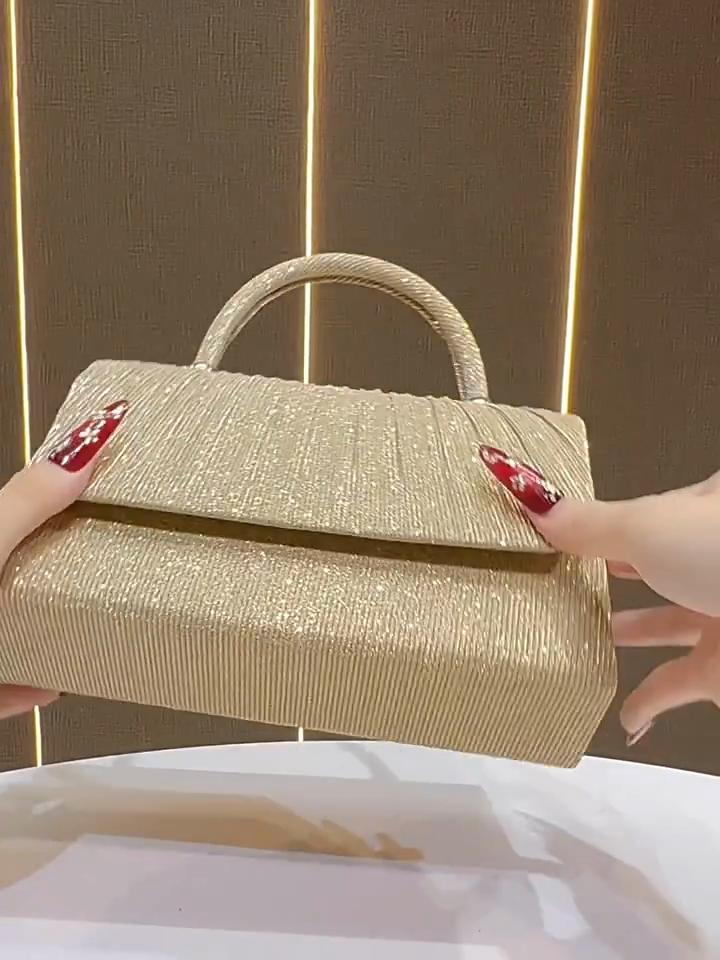 New Gold Pleated Handbag,Perfect Party Banquet Bag,Evening Shoulder Crossbody Bag