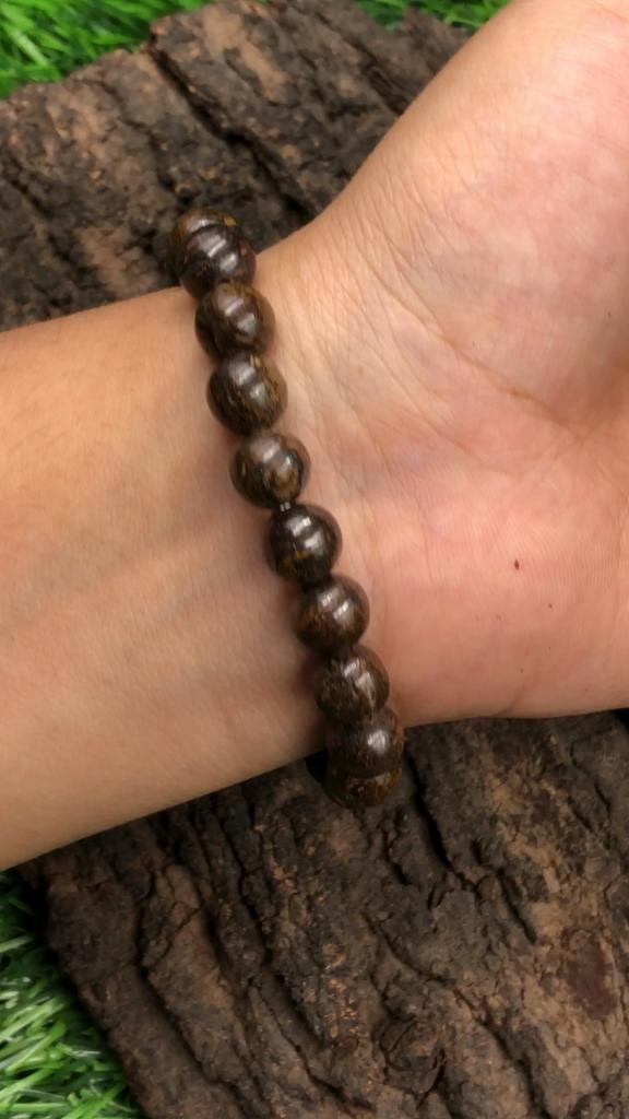 8mm Natürlicher Bronzit Edelstein Handgefertigtes Stretch-Armband 7,5" Brauner Stein Verstellbares Armband Für Deine Liebe RBB-7