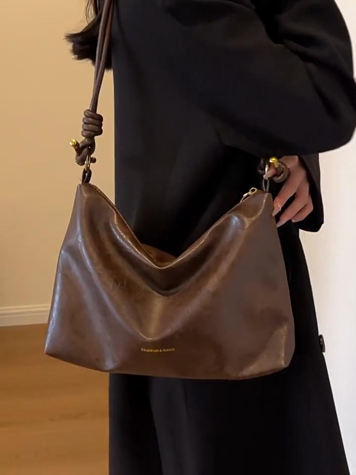 Retro PU Leather Tote Bag Women Large Capacity Shoulder Bags Luxury Fashion Brown Handbags Shopping 2024 New Big Underarm Hobo Bag