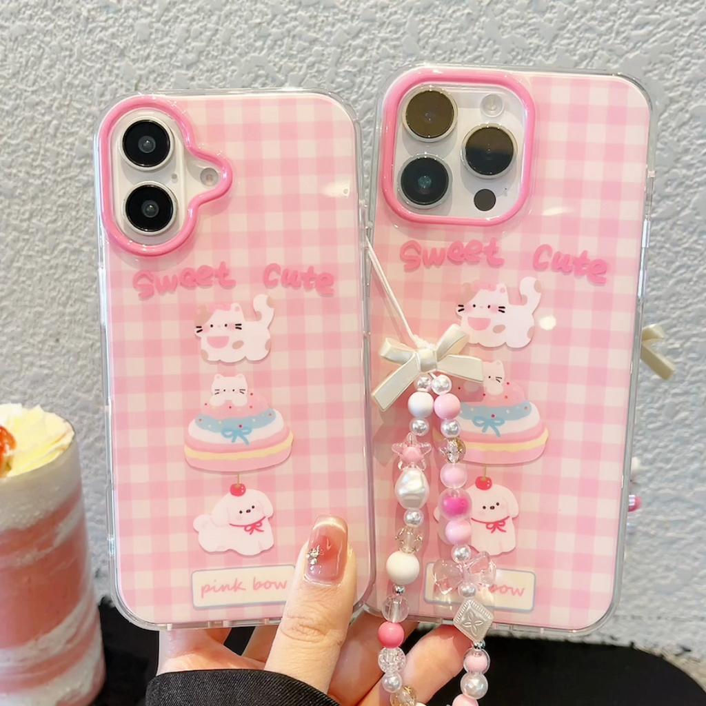 Custodia carina per gatto e cane per iPhone 16 Catena bracciale bling trasparente estetico elegante morbida resistente bella cover protettiva in TPU per iPhone 13 14 15 16 Pro Max