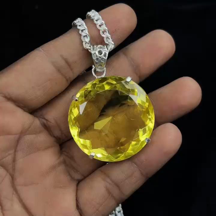 Lab Created 124 Ct Yellow Sapphire Pendant Round Gemstone 925 Sterling Silver