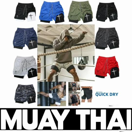Kreuz-Shorts für Muay Thai, Kickboxen, UFFC und MMA (Herren, Damen, Unisex), doppellagig, schnelltrocknend, atmungsaktiv, für Training, Sport, Fitnessstudio und Workout
