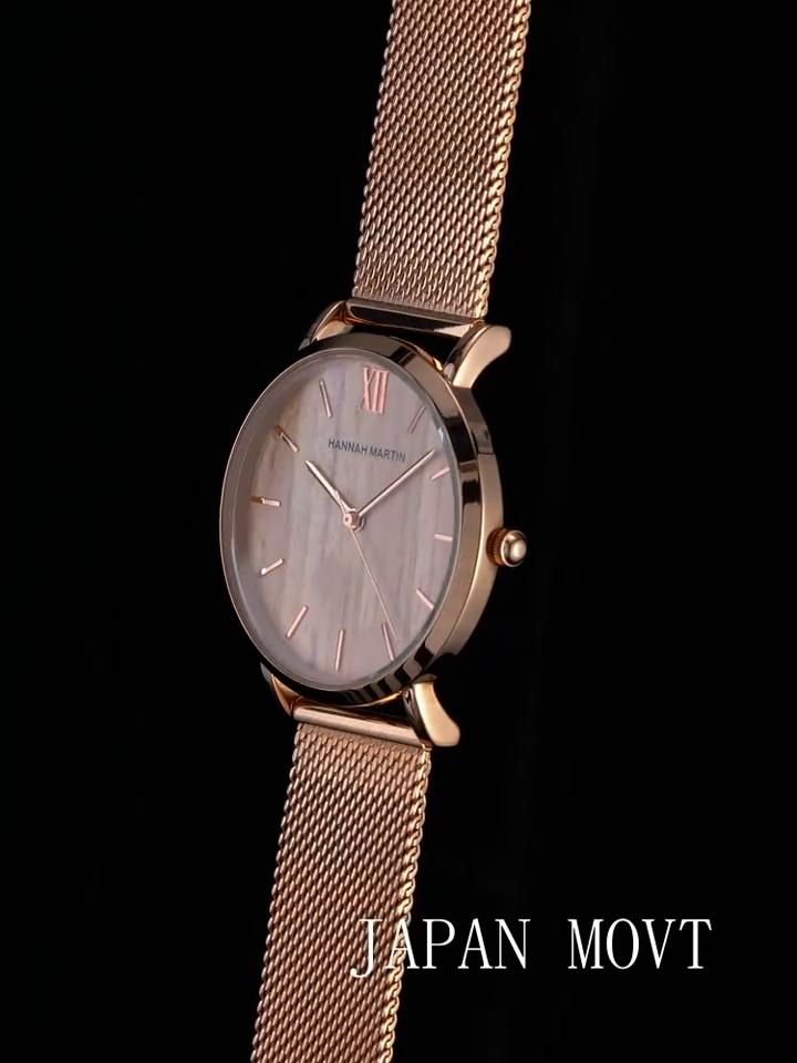 Wood Grain Walnut Japan Quartz Movement Ladies Watches Luxury Brand Mesh Band Waterproof Women Wrist Watches