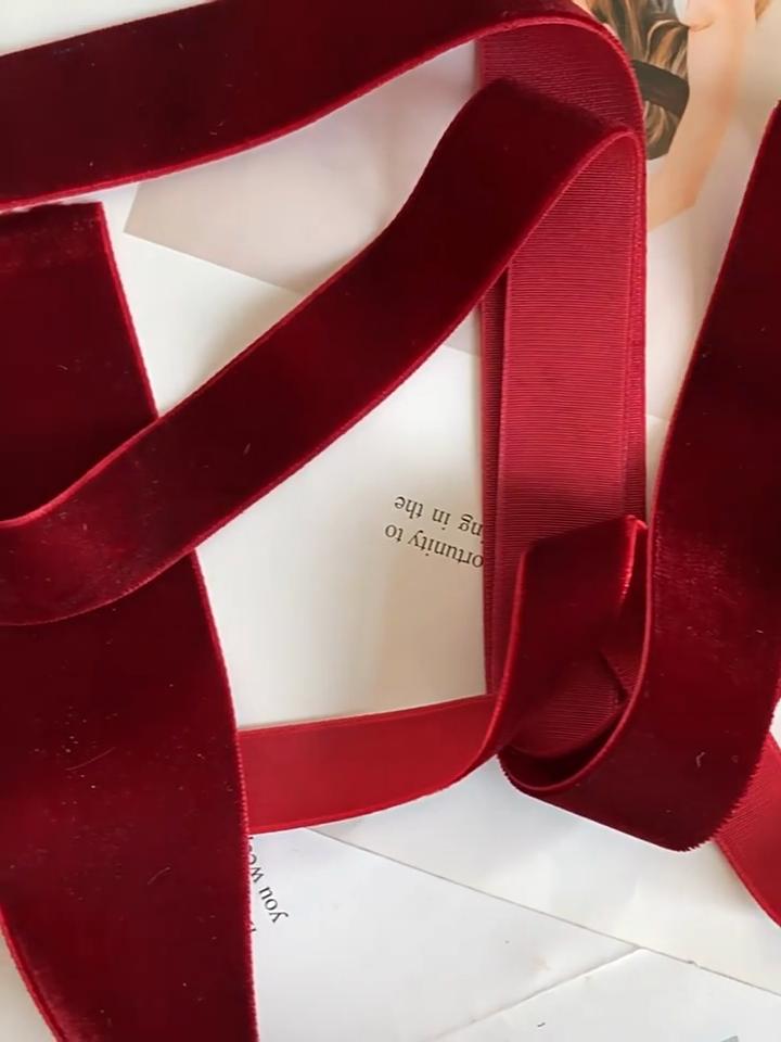 Burgundy Velvet Flocking Ribbon for DIY Bows & Gift Packaging