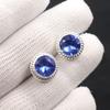 Natural Tanzanite Gemstone 925 Fine Silver Jewelry Handmade Stud Earrings 0.53" EE-147-7