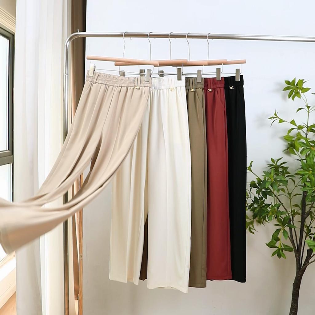 Women's Plus Size High Waist Cropped Wide Leg Pants – Elastic Waist Stretchy Polyester Trousers (Sizes XL-6XL)
