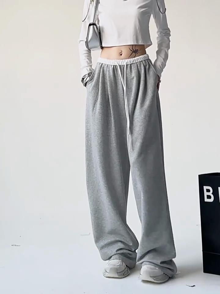 Pantaloni della tuta alla moda a gamba larga da donna, pantaloni sportivi casual, abbigliamento sportivo oversize, pantaloni grigi da palestra, abbigliamento da strada coreano femminile