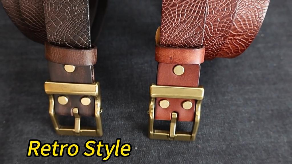 Retro Bedruckter Echtleder Rindsleder Kupfer Schnalle Gürtel Trendiger Allround-Casual Jeansgürtel