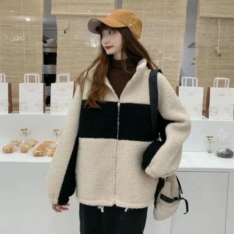 Herbst Winter Mode Langarm Stehkragen Trench Color Blocking Damenbekleidung Koreanisch Reißverschluss Warm Allround Trend Tops