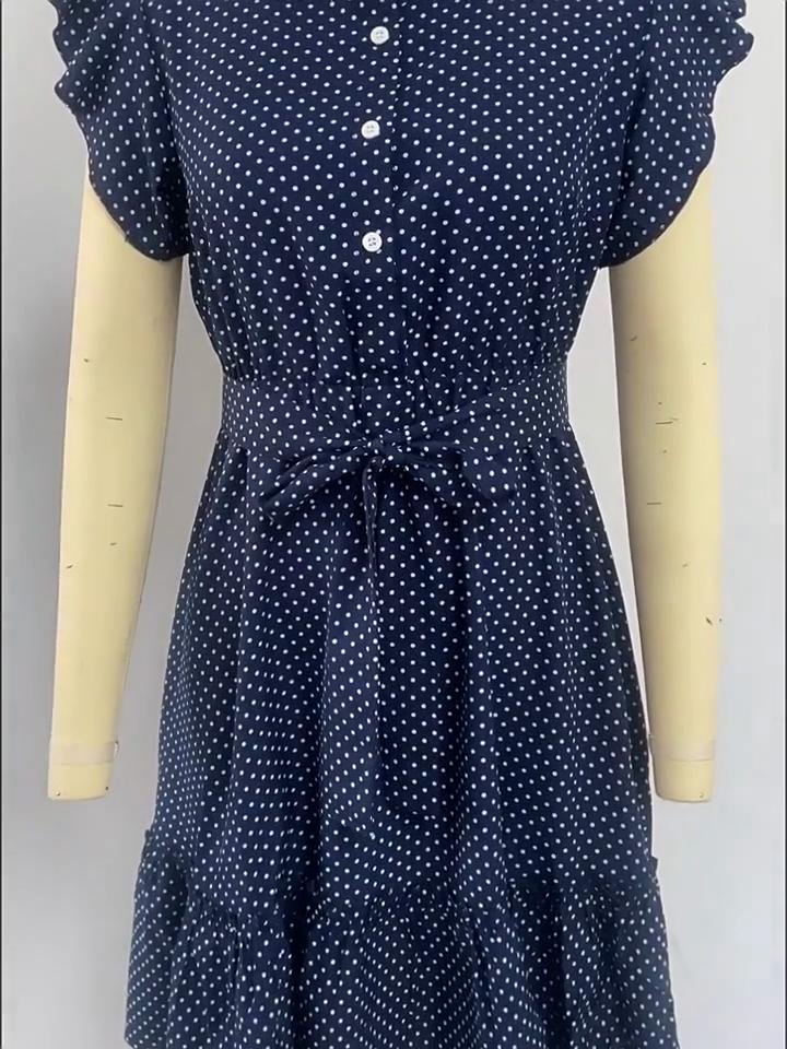 2025 Sommer Elegante A-Linien-Kleider Damen Sexy Plissiertes Strand-Sommerkleid Polka-Punkt-Druck Rüschenärmel Sweetheart Böhmisches Mini-Kleid