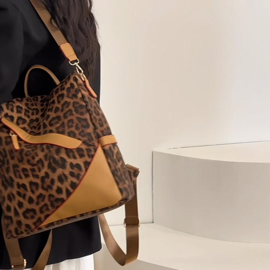 Rucsac de damă din piele moale, antifurt, multifuncțional, cu imprimeu leopard, geantă de umăr