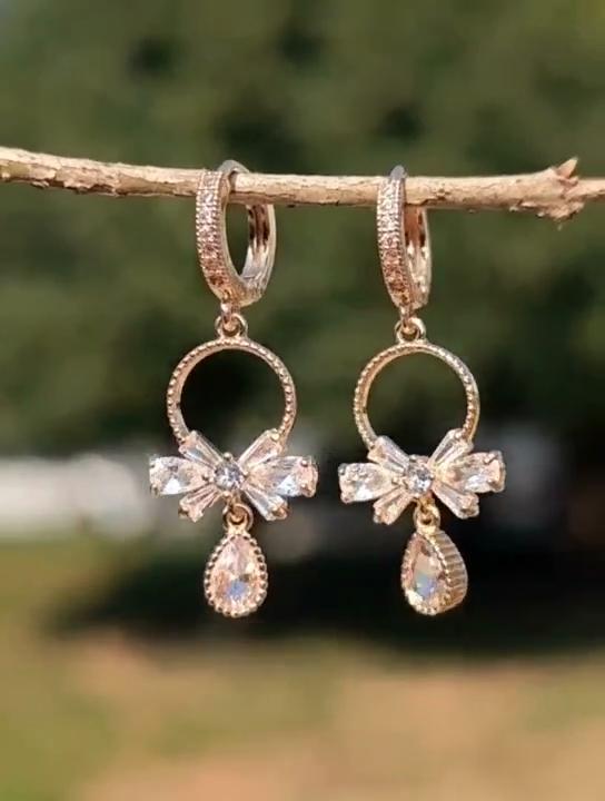 Fashion Bow Tie Dangle Earrings for Women Cubic Zirconia Earring Jewelry Party Accessories