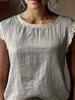 Retro Style Linen Short Sleeved Top with Women's Lace Patchwork Round Neck, Loose and Slimming, Summer Breathable Linen T-shirt