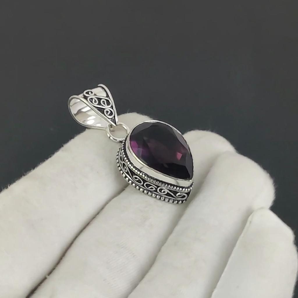 Unique Pink Amethyst Gemstone Silver Pendant In 925 Sterling Silver - Handmade Pear Design, Everyday Wear Jewelry Engagement Gift