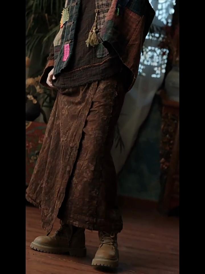 Johnature Women Vintage Winter Skirts Elastic Waist Print Floral Soft Female Coffee A-Line Skirts