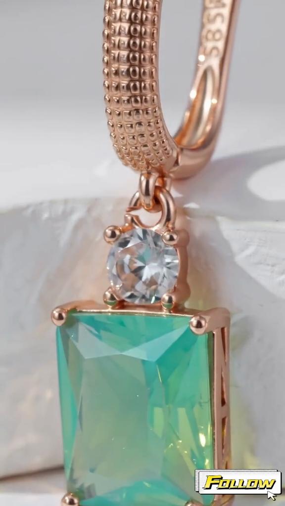 Kinel Square Blue Green Natural Zircon Dangle Earrings For Women Rose Gold Color Boutique Jewelry Party Wearing