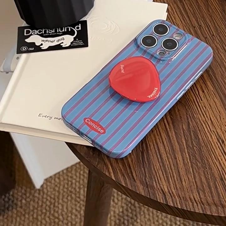 Red and Blue Striped IPhone 16/17 Phone Case/15 Pro Max Film Retro Personalized Stand