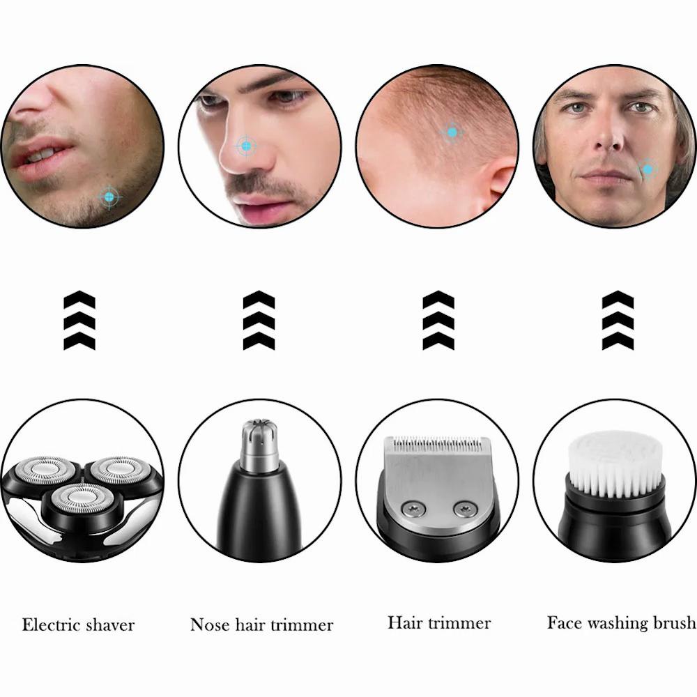 HATTEKER Rotary Electric Shaver Men's 4-in-1 Facial Razor USB Rechargeable Beard Trimmer Grooming Kit with Precision Shaving
