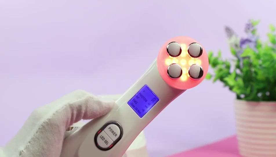 5 Colors LED RF Radio Frequency Facial Beauty Device Face EMS Microcurrent Lifting Tighten Massager Skin Rejuvenation Care
