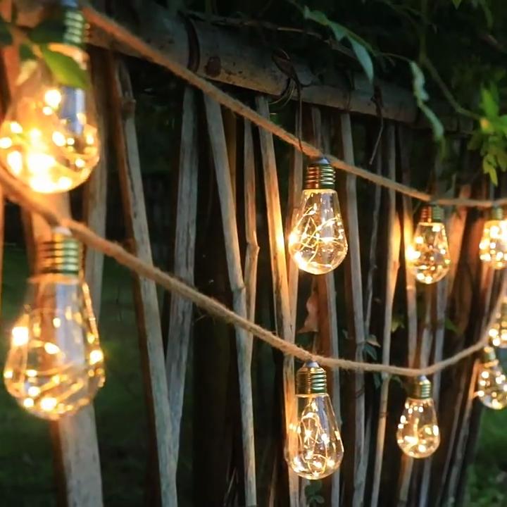 Vintage Hemp Rope Solar String Lights Outdoor, Waterproof Garden Decor Fairy Light for Patio Gazebo Fence Yard