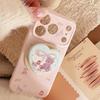 Cute Pink Bear Heart-Shaped Magnetic Stand and Bear Phone Case for iPhone 16, iPhone 17, and iPhone 17 Pro Max
