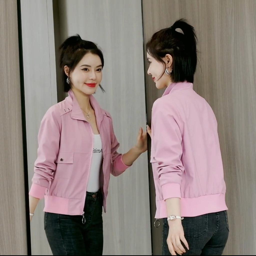 Spring and Autumn New Fashion Casual Women's Spliced Stand Collar Zipper Solid Color Versatile Long Sleeve Jackets