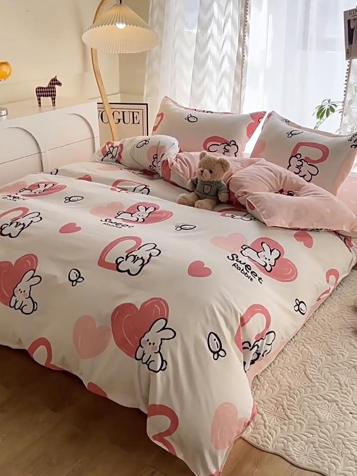 Bed Four-piece Set of Pure Washed Cotton Sheets Quilt Cover Dormitory Single Three-piece Quilt Cover