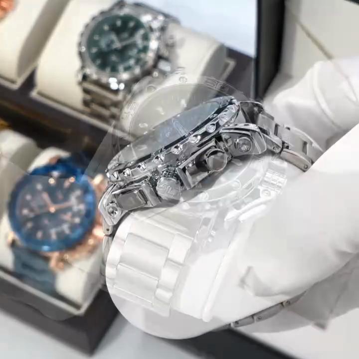 Watch for Men Luxury Big Dial Stainless Steel Waterproof Chronograph Wristwatches with Date Relogio Masculino