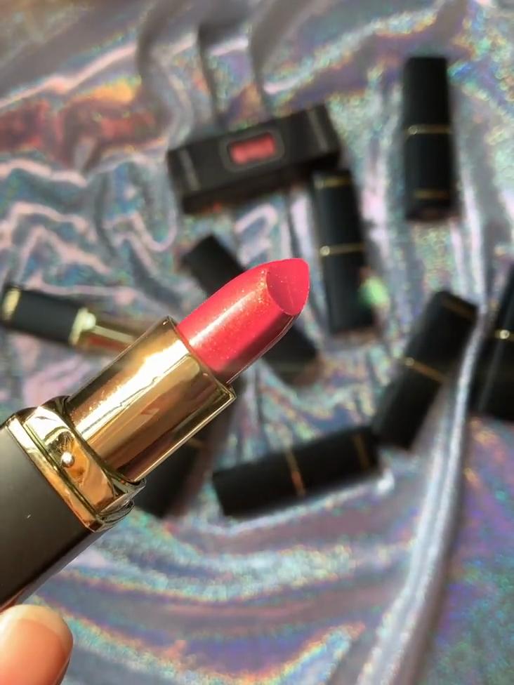 HANDAIYAN Sirena Ji Rossetto in metallo lucido Perline rosse, Cambia colore, Balsamo per labbra caldo, rosso dorato dorato