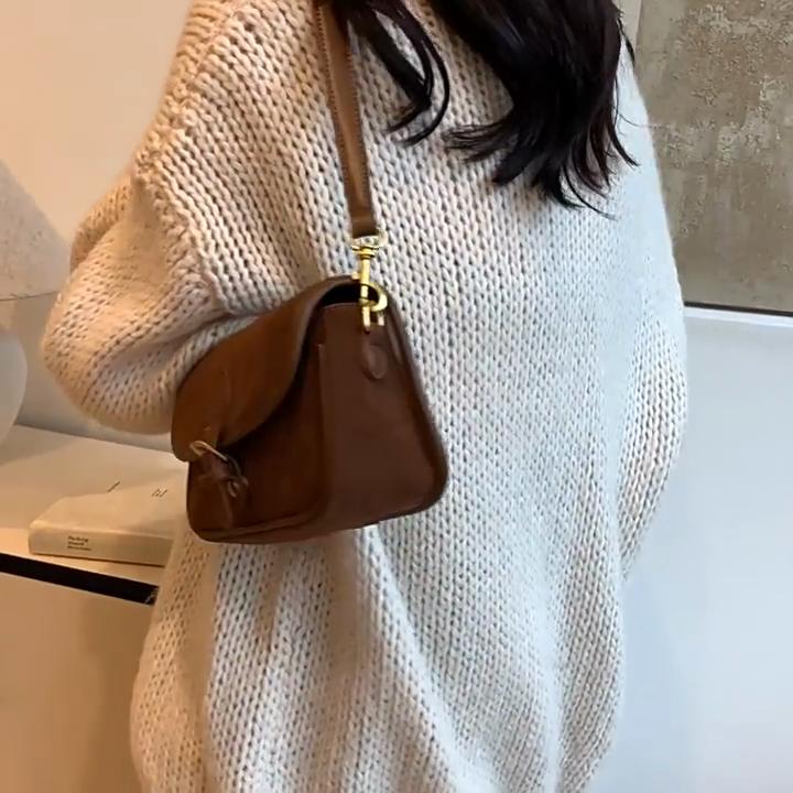 Yogodlns Winter Vintage Women Crossbody Bags Fashion Faux Suede Flap Design Shoulder Underarm Bag Solid Color Versatile Lady Handbags