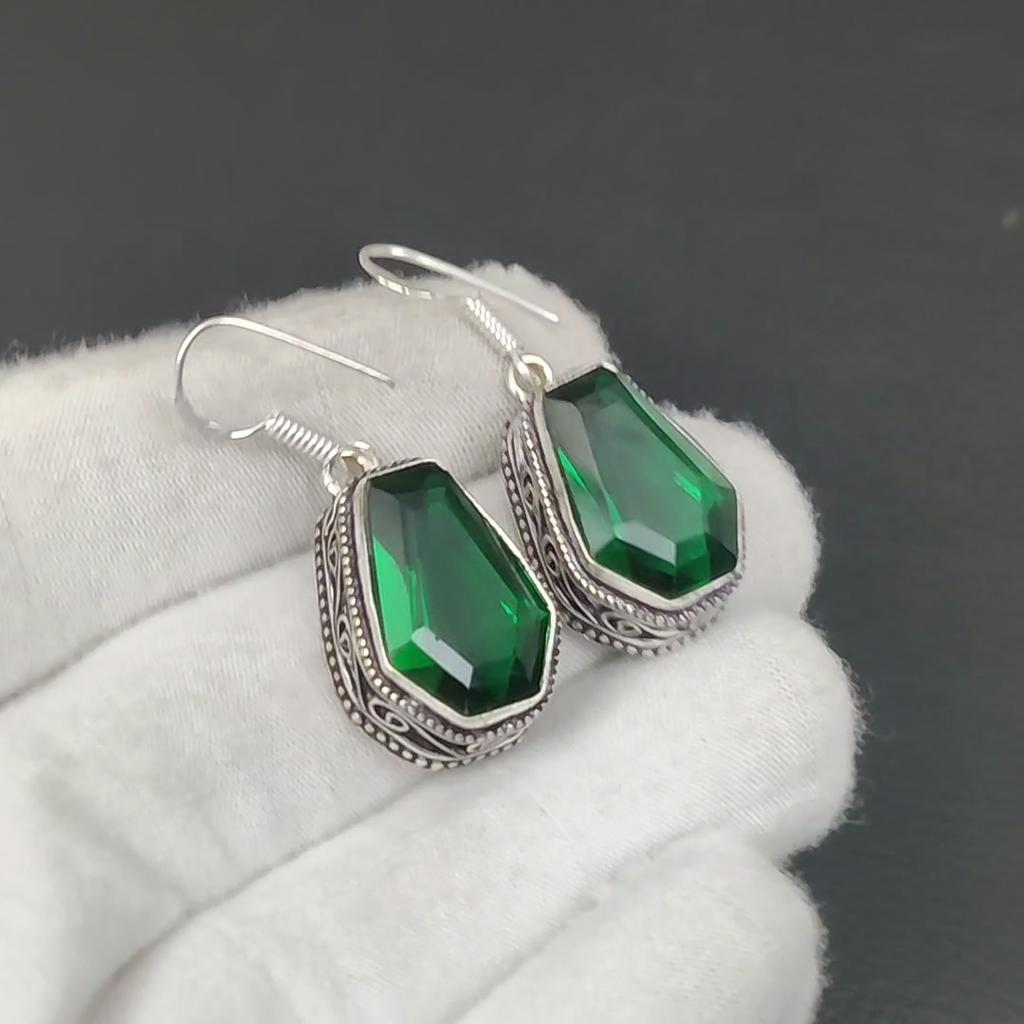 Amazing Green Tourmaline Coffin Gemstone Earrings, 925 Sterling Silver Earring, Handmade Boho Silver Jewelry Dangle Earrings, Anniversary Gifts