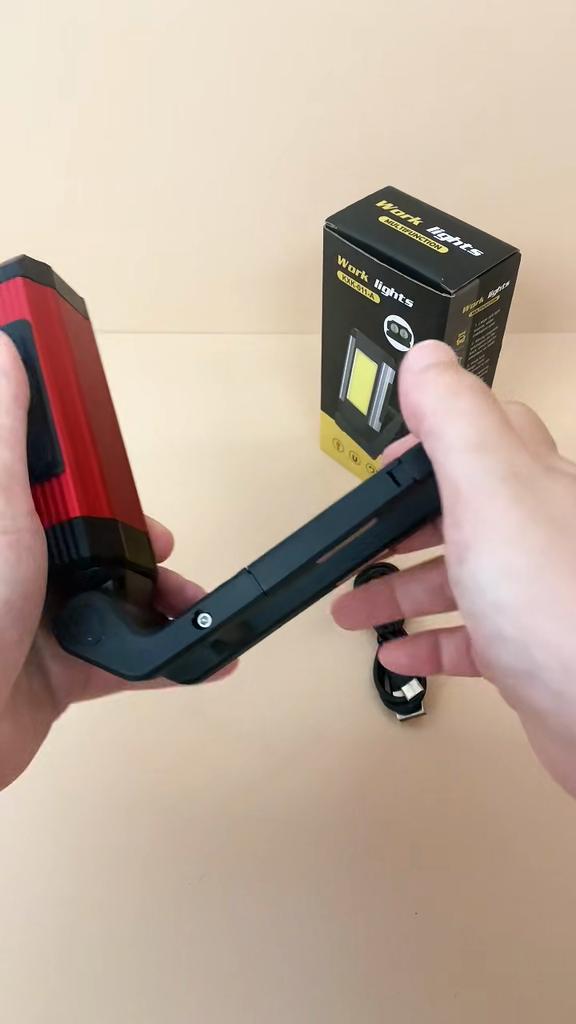 LED Work Light USB Type-C Charging Flashlight Red Magnetic Flashlights Waterproof Working Hook Rechargeable Foldable COB Rotating Brightest