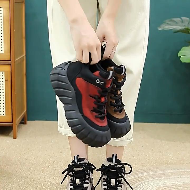 Johnature Mixed Colors Flat Platform Shoes Retro Genuine Leather Versatile Thick Soled Women's Shoes