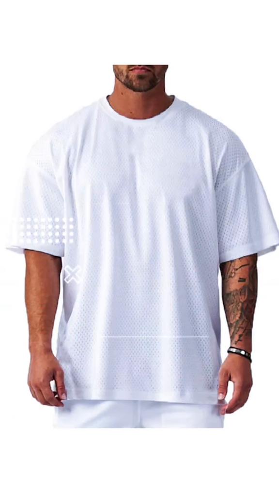 Muscleguys Abbigliamento da Palestra Nuovi Arrivi Uomo Sport Outdoor Rete Manica Corta Estate Vuoto Traspirante Top Fitness Girocollo