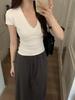 2025 sommer baumwolle Sexy t shirts frauen tiefem v-ausschnitt kurzarm T-shirt beiläufige Dünne Elastische Dünne y2k Crop tops frauen kleidung