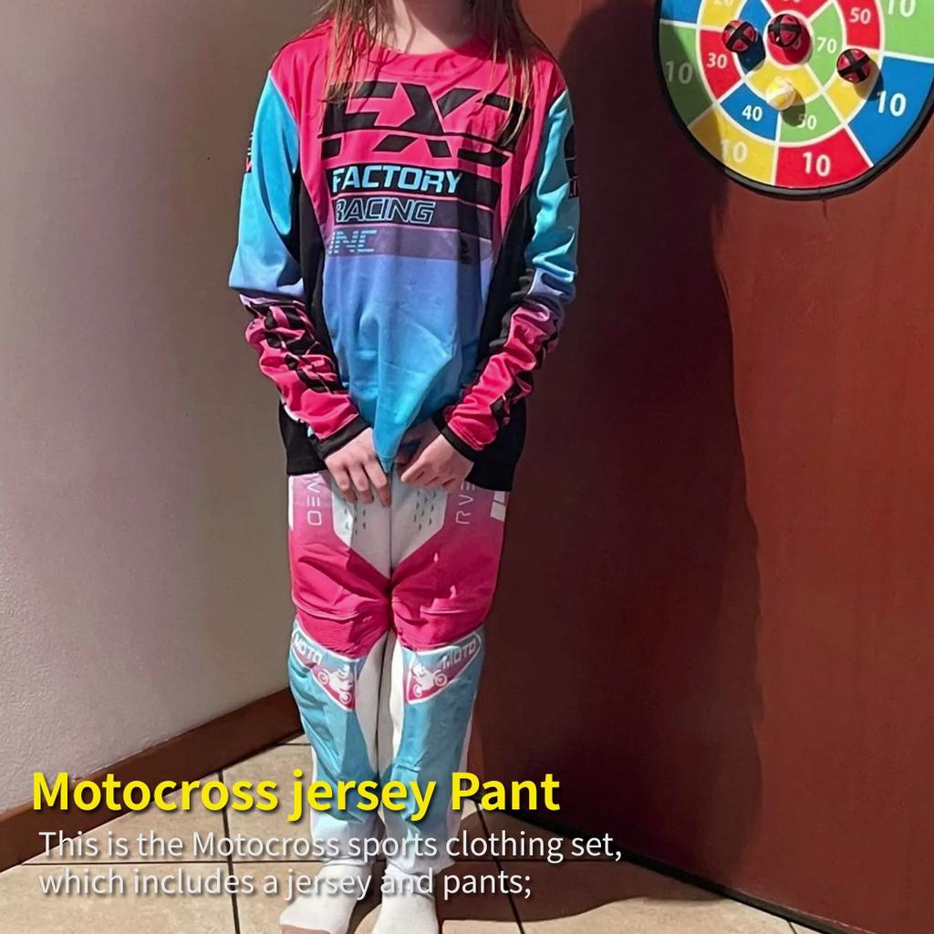Set di abbigliamento da motocross per bambini 4 5 6 7 8 9 10 11 12 13 anni Ragazzi Bambino Motociclista Ragazzo Ragazza Maglia Pantaloni Kit tuta da corsa Fuoristrada Enduro MX MTB