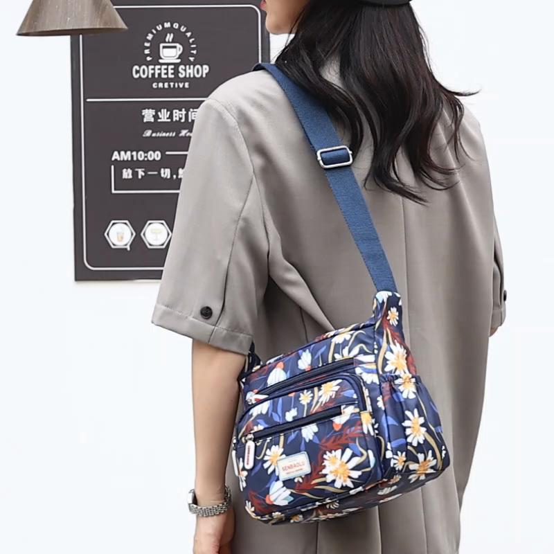 Crossbody Bag Printed Nylon Cloth Mother Bag Lightweight Shoulder Bag For Women