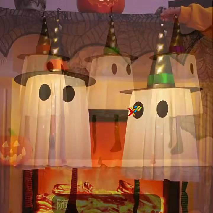 Halloween Hängegeister, Halloween Dekorationen Outdoor Hängegeister mit Hexenhut für Hof Terrasse Garten Baum Draußen