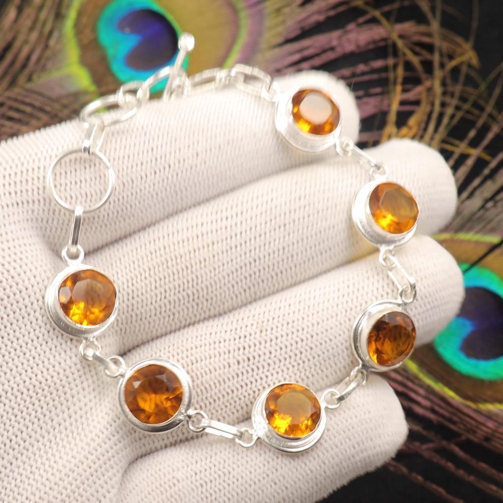Natürlicher Citrin Edelstein 925 Sterlingsilber Schmuck Handgefertigtes Armband für Sie RB-13-6