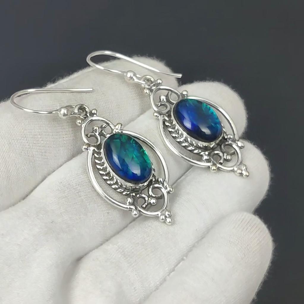 Australischer Triplet Feueropal Ohrring, Opal Silber Ohrring, Cabochon Ohrring, 925 Sterling Silber Ohrring, Edelstein Ohrring, Baumeln Ohrring