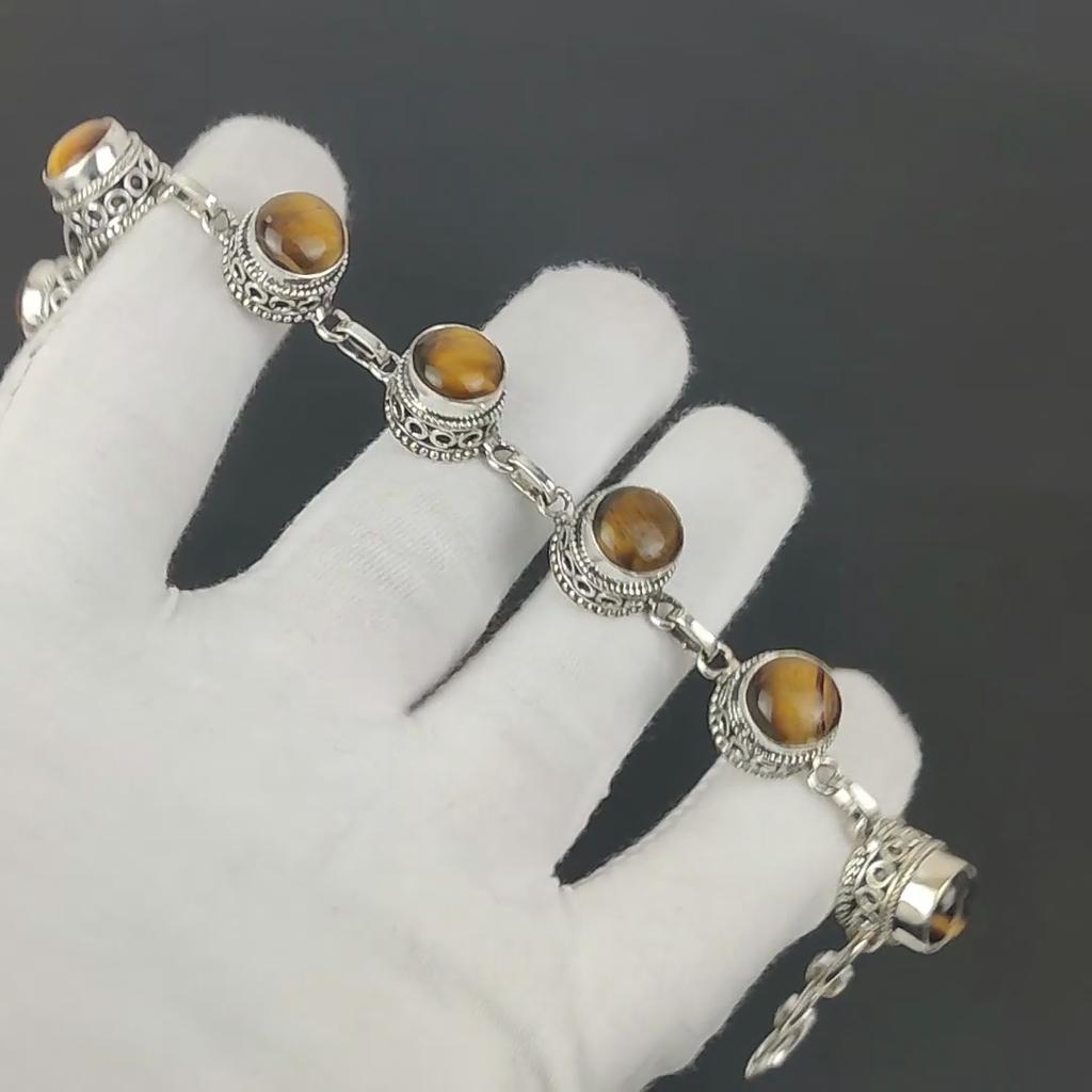Natürliches Tigerauge Armband 925 Sterling Silber Armband Verstellbare Kettenarmband Handgefertigt Boho Armband Edelsteinschmuck Verlobungsgeschenke