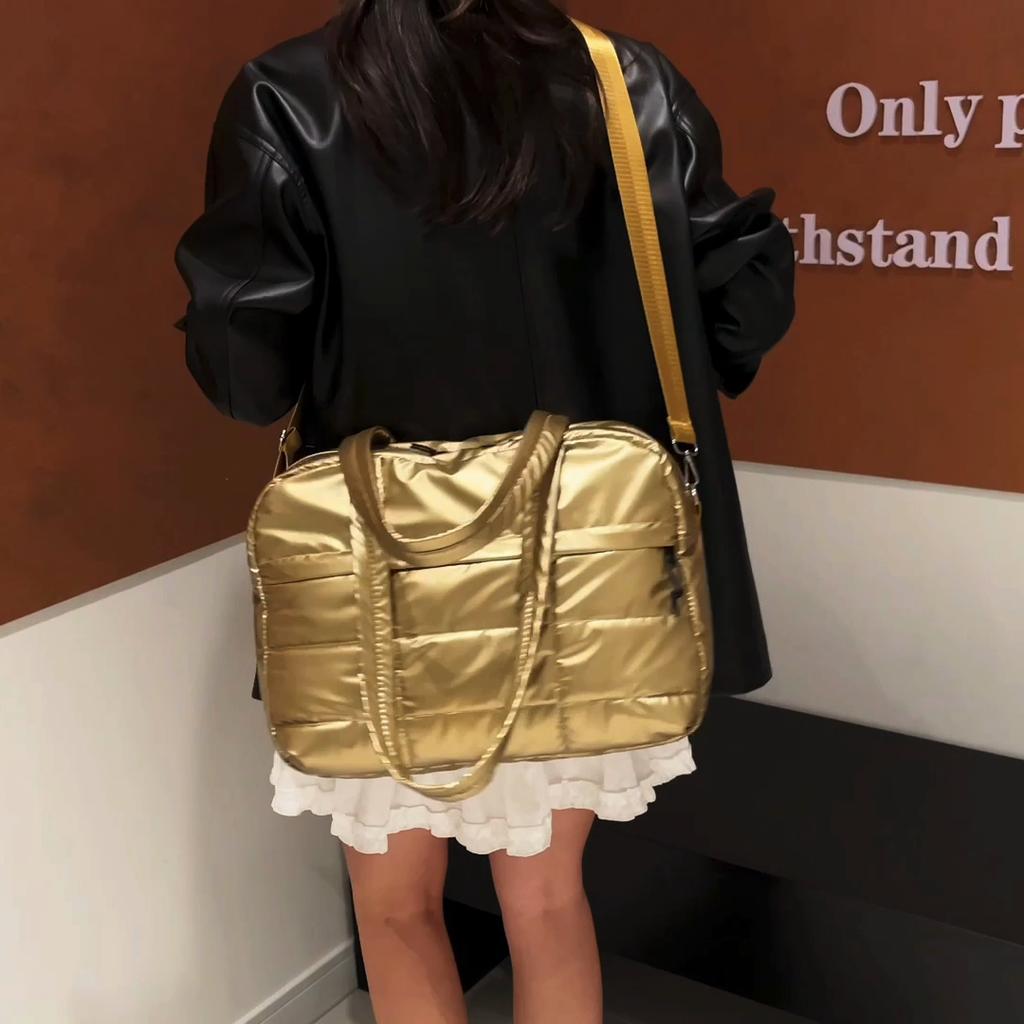 Yogodlns Borsa da Viaggio Trapuntata Monocolore Imbottita Portatile Elegante Grande Capacità Borsa a Mano per Donna Sport Lavoro e Uso Quotidiano