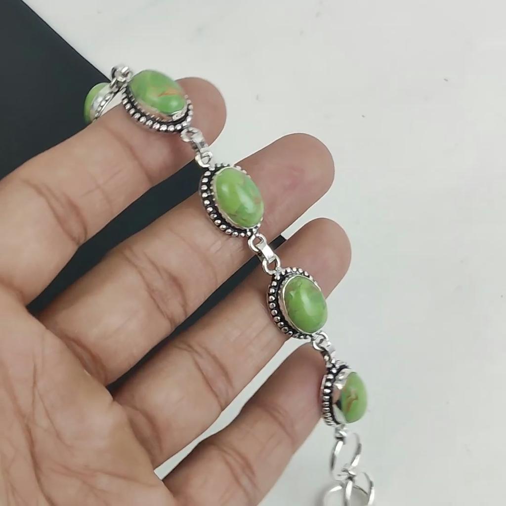 Wunderschönes grünes Türkis Edelstein Armband, handgefertigtes 925 Sterling Silber Armband, Grünes Türkis Armband für Frau, Unisex Armband Geburtstagsgeschenk