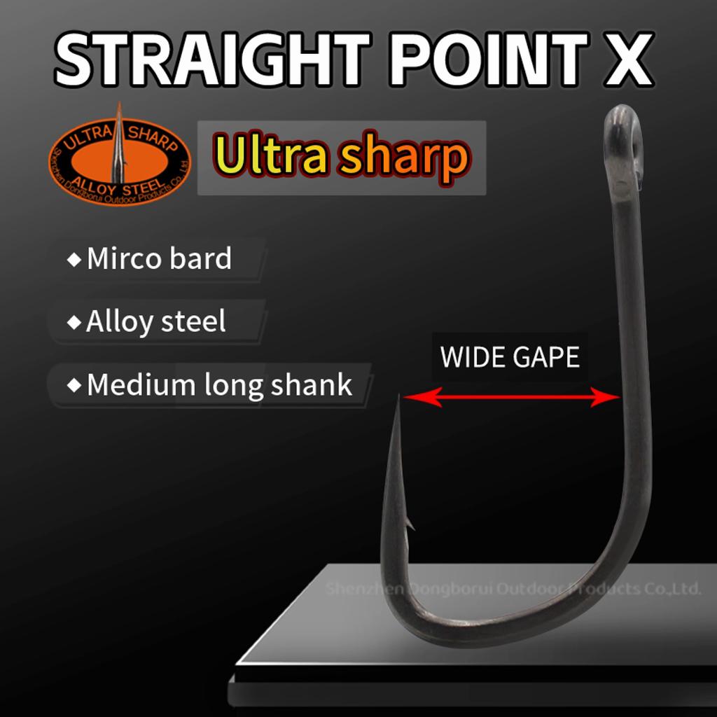 10pcs Carp Fishing Hook Straight Point X Medium Long Shank Size 2 4 6 PTFE Coating-Super Slide For Both Bottom Bait,Wafter And Pop-up Presentations