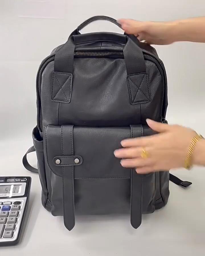 Zaino da Uomo in Vera Pelle 15 Pollici Borsa da Lavoro Zaino per Tablet Computer Pelle Bovina Zaino Sportivo