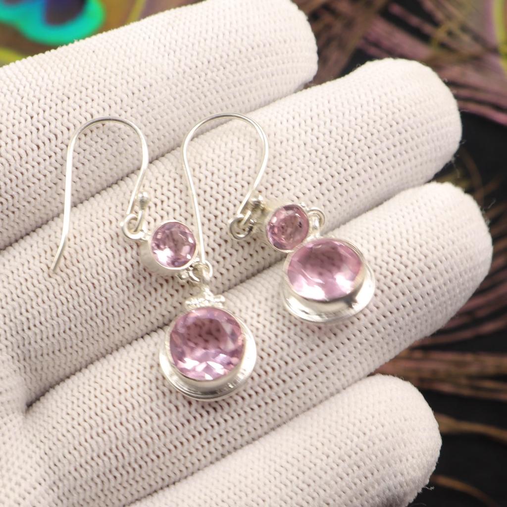 Morganite Gemstone 925 Sterling Silver Handcrafted Jewelry Round Shape Earrings EE-160-6