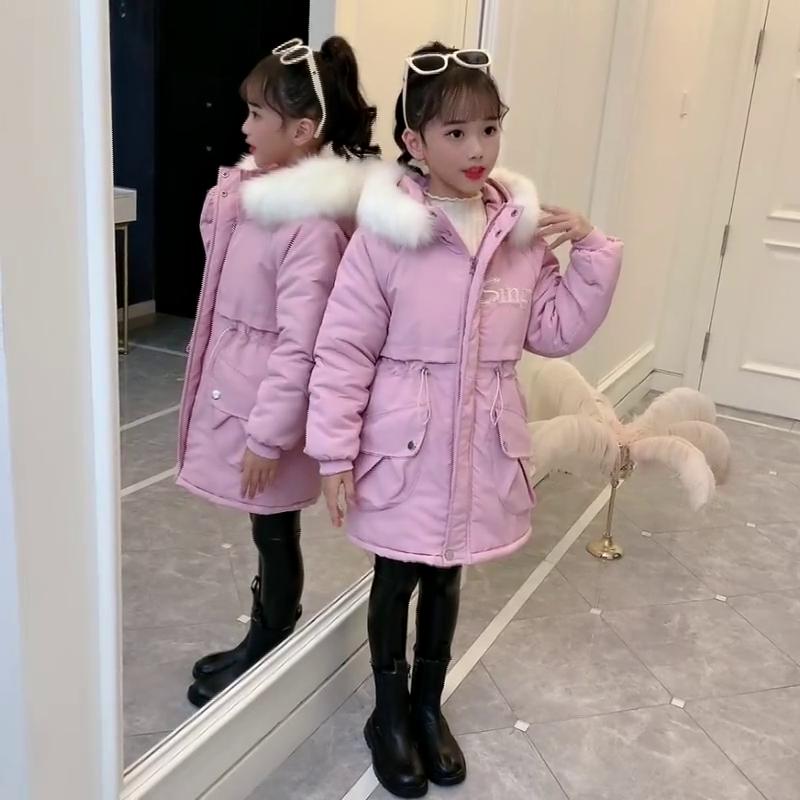 Giacca imbottita in cotone Parker per bambine Cappotto invernale in stile coreano Giacca imbottita in cotone spesso per bambine