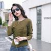 Damen Frühling und Herbst Rundhals T-Shirt Reißverschluss Strickjacke Modisch und Vielseitig Plissiert Hochwertiges Temperament Langarm Oberteil