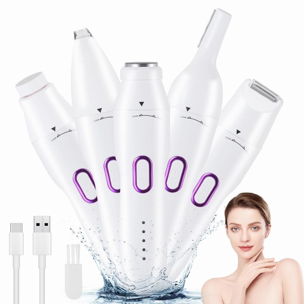 5 in 1 Electric Shaver for Women Female Razor Bikini Trimmer Facial Shavers for Ladies Underarms Legs Portable Painless Epilator